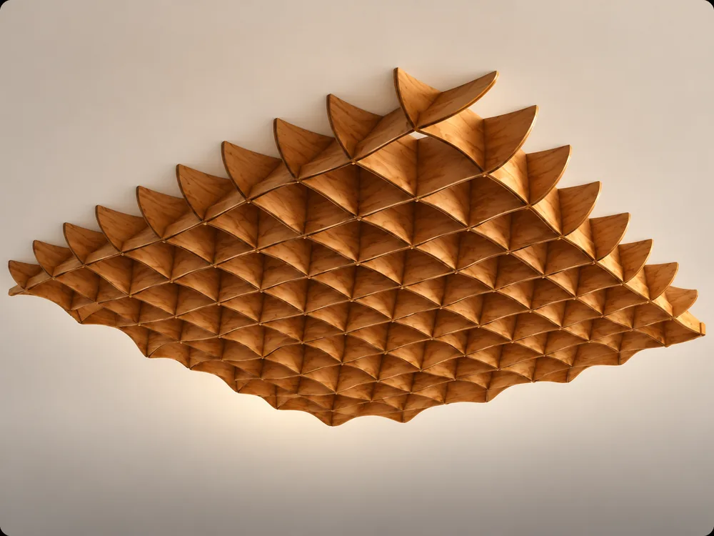 Module acoustique Calyss en bois cintré, vu de dessous